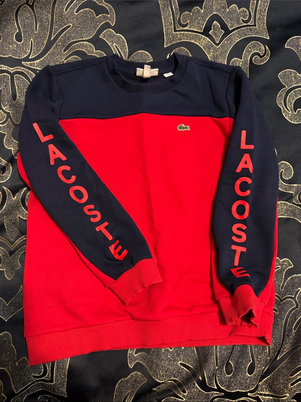 Lacoste Red and Navy Colorblock Crewneck Sweater